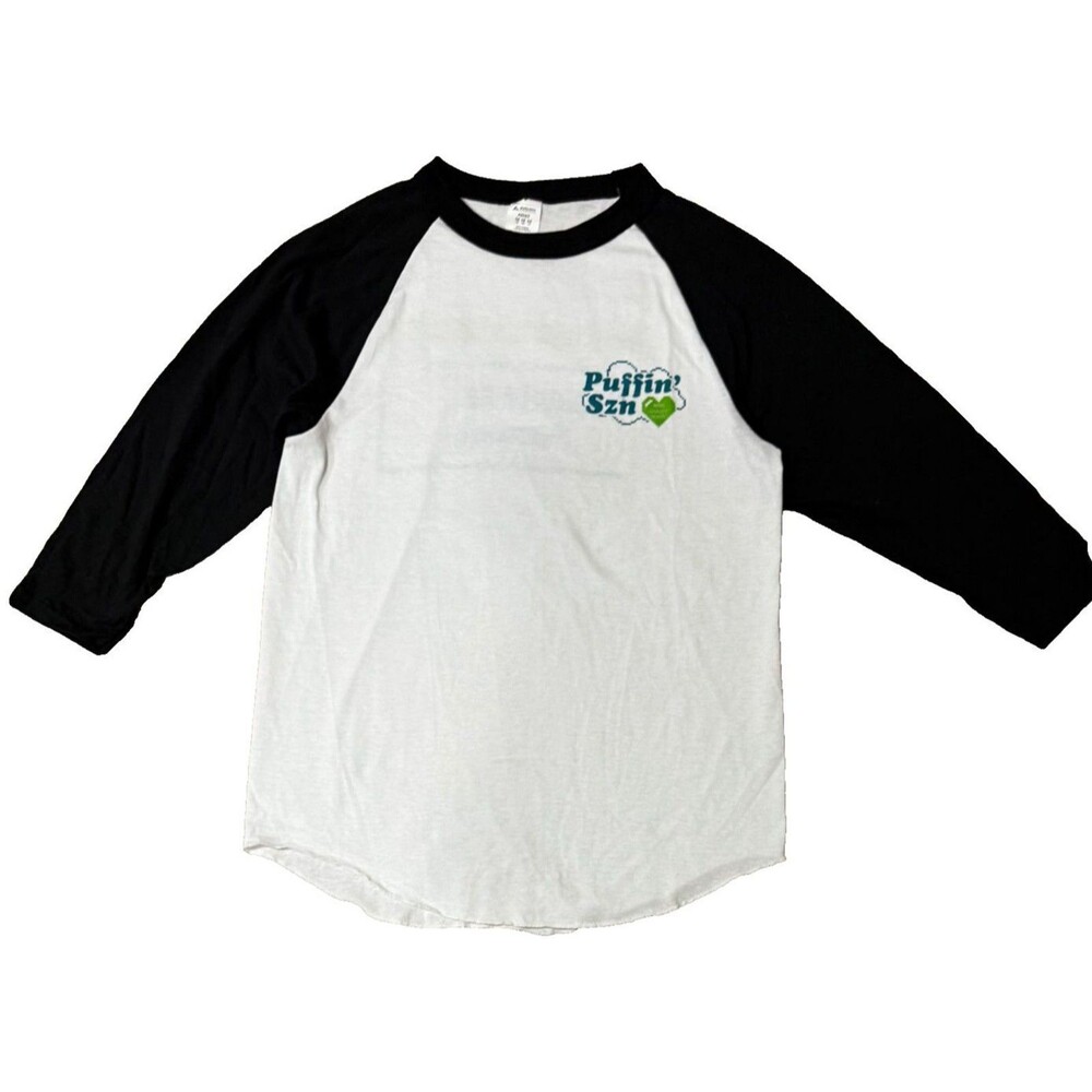 Augusta Mens M Vibe Puffin Szn Black White Baseball 3/4 Sleeve Graphic T Shirt